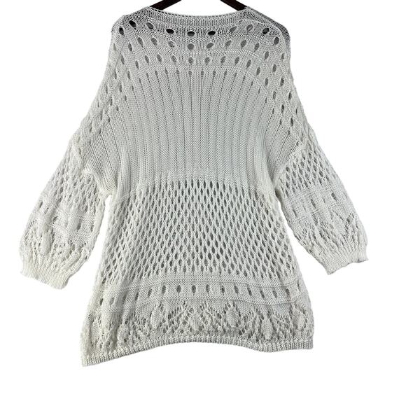 Hand Knit Sweater Women’s One Size White Open Knit Pullover SZ L? - Picture 2 of 5